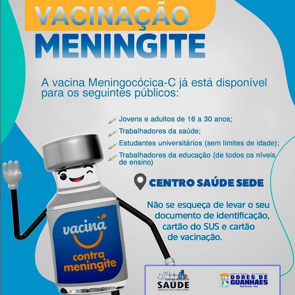 Vacinação meningite já está disponível no centro de saúde Sede. Confira qual público pode vacinar.