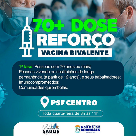 A Prefeitura Municipal de Dores de Guanhães, através da Secretaria de Saúde informa que a Vacina Bivalente contra a COVID-19