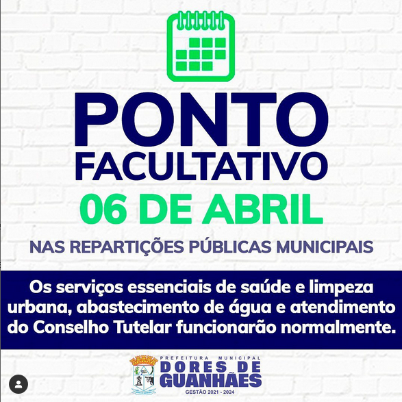 Ponto facultativo dia 06 de abril nas repartições públicas do município.