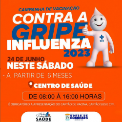 Você já se vacinou contra a Influenza? Se ainda não, aproveite a oportunidade neste sábado, dia 24 de junho, das 08h às 16h, no Centro de Saúde em Dores de Guanhães.