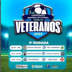 O Campeonato Regional de Futebol Veteranos de Dores de Guanhães segue para a terceira rodada que começa no dia 22 de julho, sábado às 16 horas.