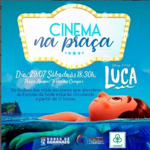 🎥 Venha curtir uma sessão de cinema na Praça neste sábado, dia 29 de julho, às 18:30h. O filme exibido será “Luca”, uma animação divertida e emocionante para toda a família. 🍿