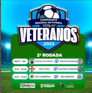 O Campeonato Regional de Futebol Veteranos de Dores de Guanhães segue para segunda rodada que começa no dia 08 de julho, sábado às 16 horas.